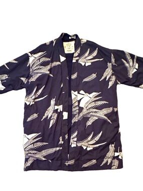 California Cowboy La Sirena Floral Kimono Beach Pool Robe Navy/White M/L